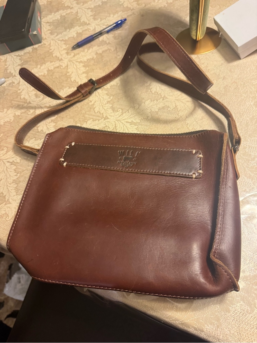 Will Leather Goods Simple Crossbody Bag Brown Vegetable Tanned Leather